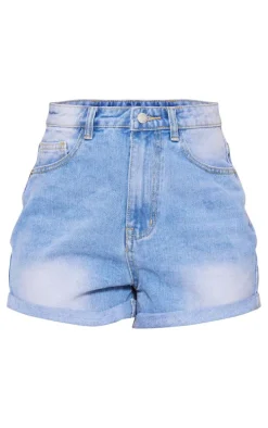 Mid Blue Wash Turn Up Hem Mom Shorts