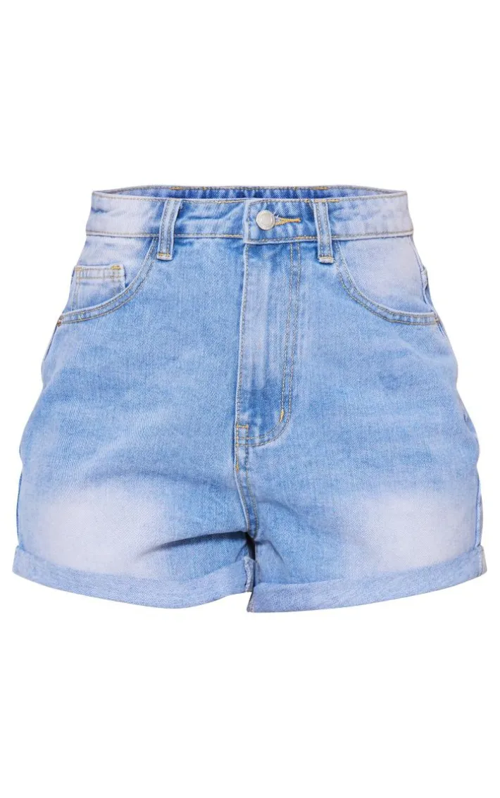 Mid Blue Wash Turn Up Hem Mom Shorts