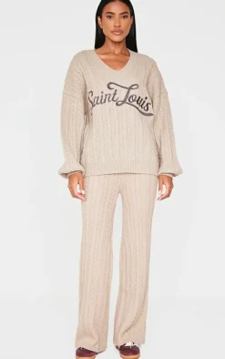 PrettyLittleThing Sweaters*Cable Knit Embroidered V Neck Sweater