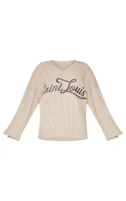 PrettyLittleThing Sweaters*Cable Knit Embroidered V Neck Sweater