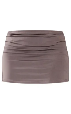 Online PrettyLittleThing Low Rise Slinky Micro Mini Skirt Mocha
