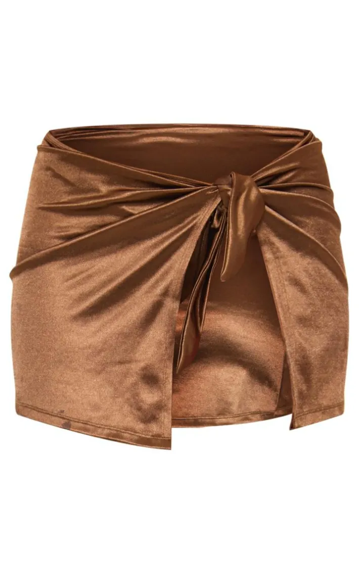 Mocha Satin Mini Beach Skirt