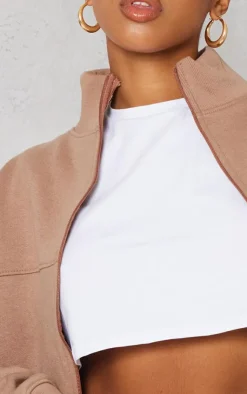 Best PrettyLittleThing Seam Detail Zip Through Track Top Mocha