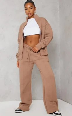 PrettyLittleThing Seam Detail Zip Track Top Mocha