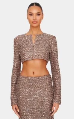 PrettyLittleThing Sequin Maxi Skirt Mocha