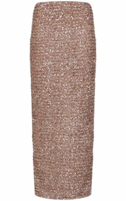 PrettyLittleThing Sequin Maxi Skirt Mocha
