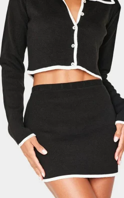 Hot PrettyLittleThing Button Up Cropped Knit Shirt Monochrome