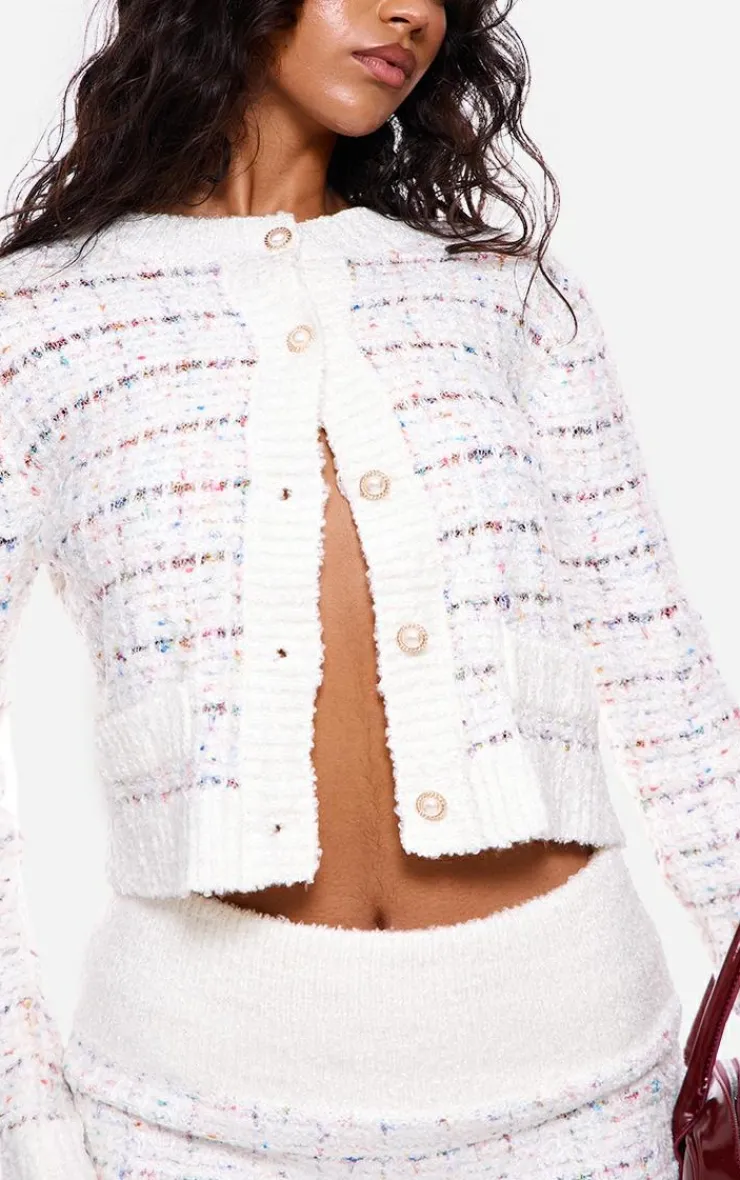 New PrettyLittleThing Contrast Boucle Knit Button Up Cardigan Multi