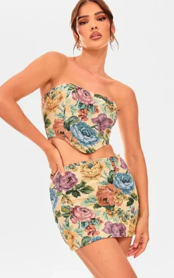 Outlet PrettyLittleThing Floral Jacquard Mini Skirt Multi