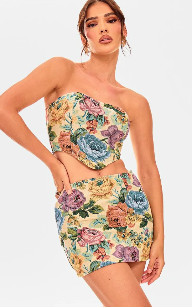 Outlet PrettyLittleThing Floral Jacquard Mini Skirt Multi