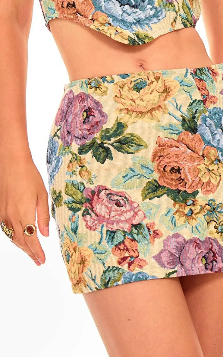Outlet PrettyLittleThing Floral Jacquard Mini Skirt Multi