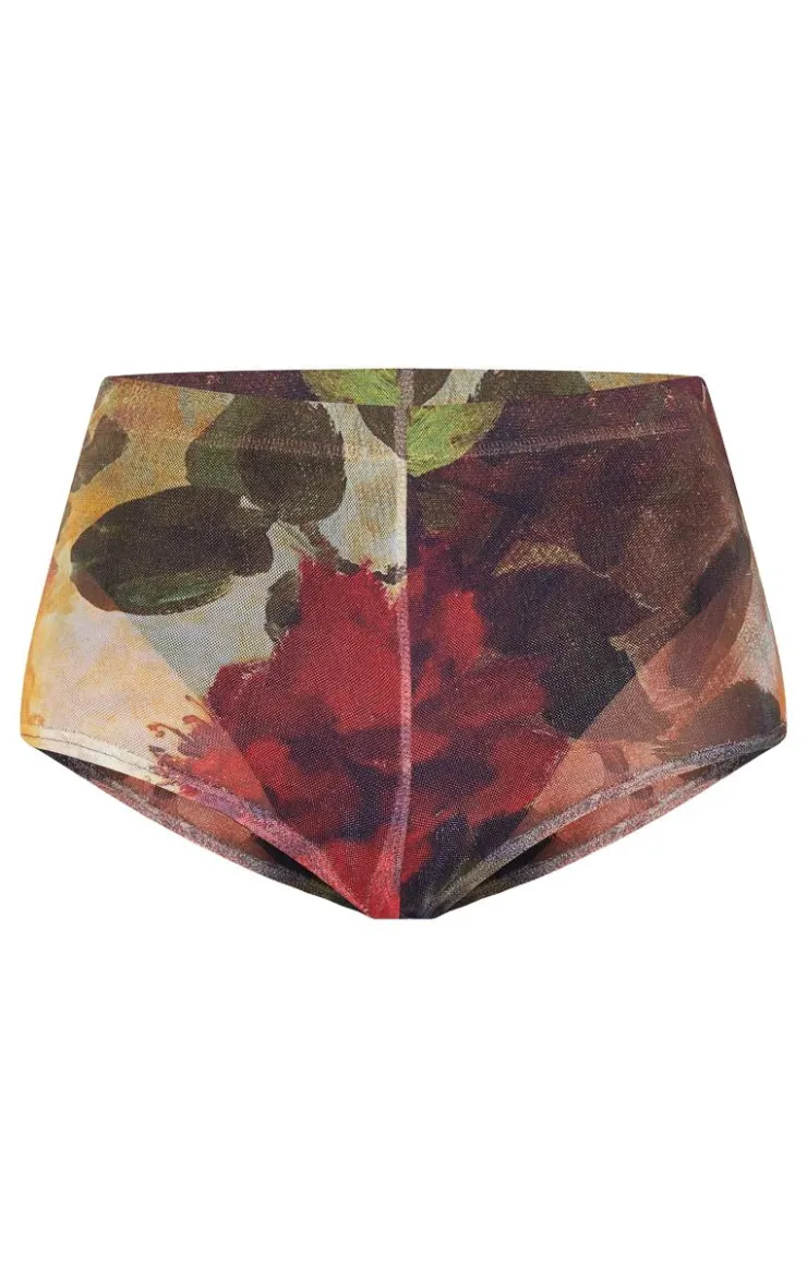 Best PrettyLittleThing Floral Printed Mesh Hot Pants Multi