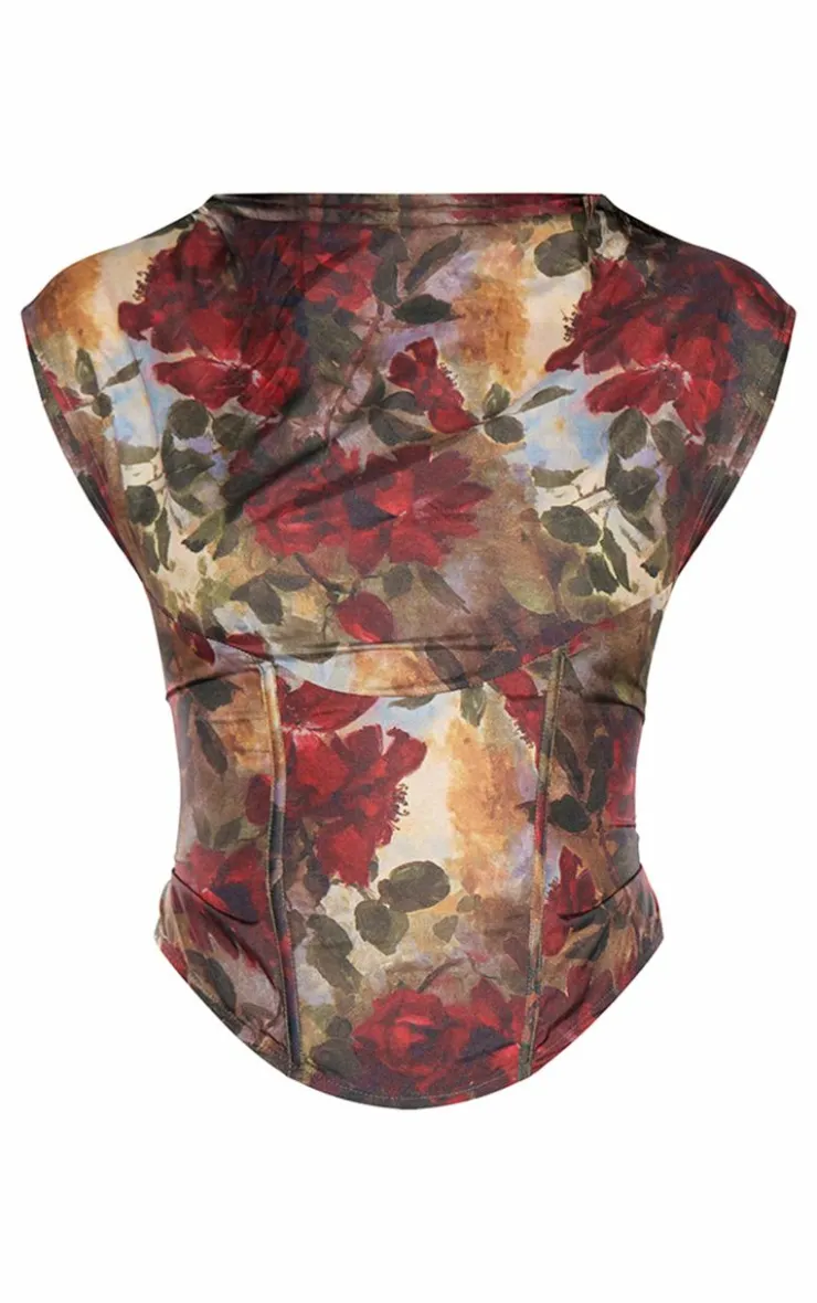 Outlet PrettyLittleThing Printed Chiffon High Neck Top Multi