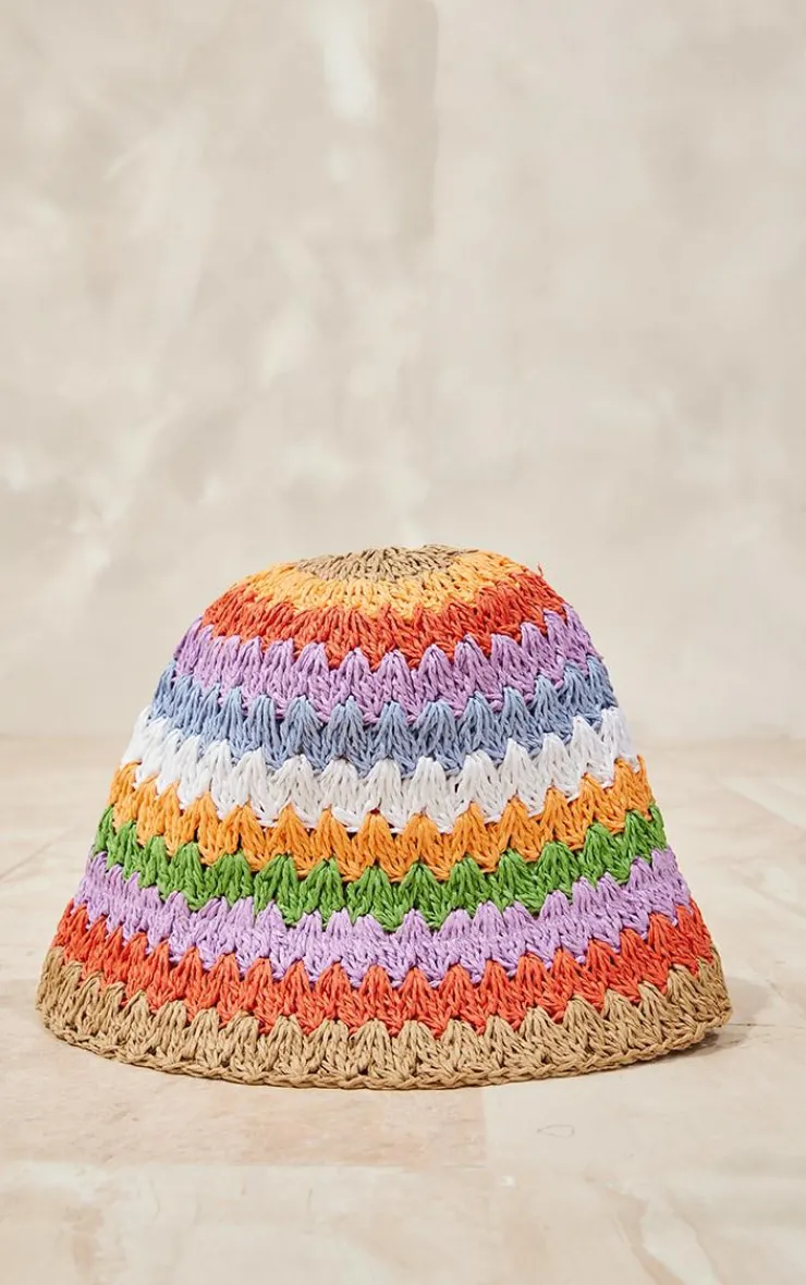 PrettyLittleThing Hats*Raffia Stripe Bucket Hat