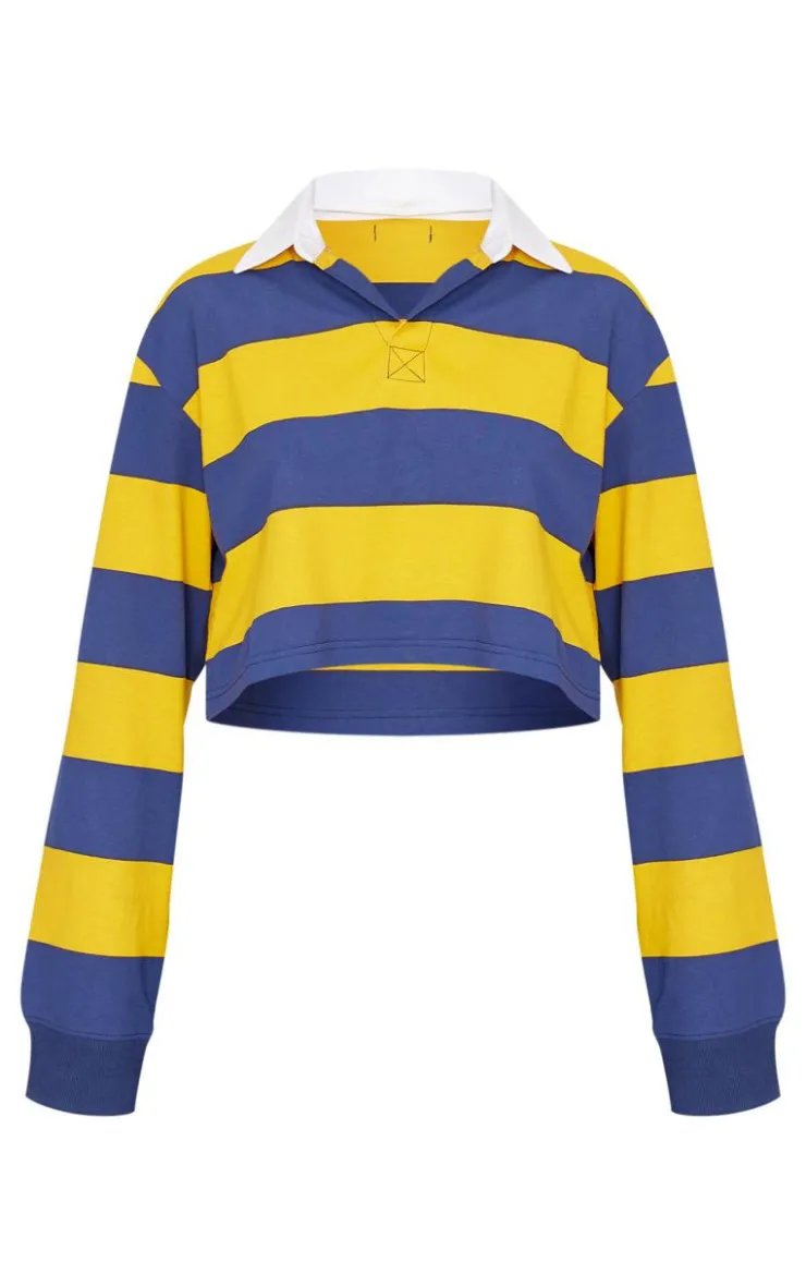 PrettyLittleThing T-Shirts*Chunky Striped Collared Cropped Long Sleeve Top