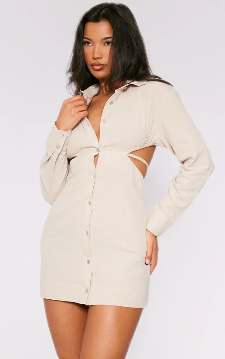 Textured Open Back Detail Shirt Dress-PrettyLittleThing Sale