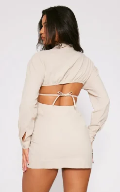 Textured Open Back Detail Shirt Dress-PrettyLittleThing Sale