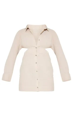 Textured Open Back Detail Shirt Dress-PrettyLittleThing Sale