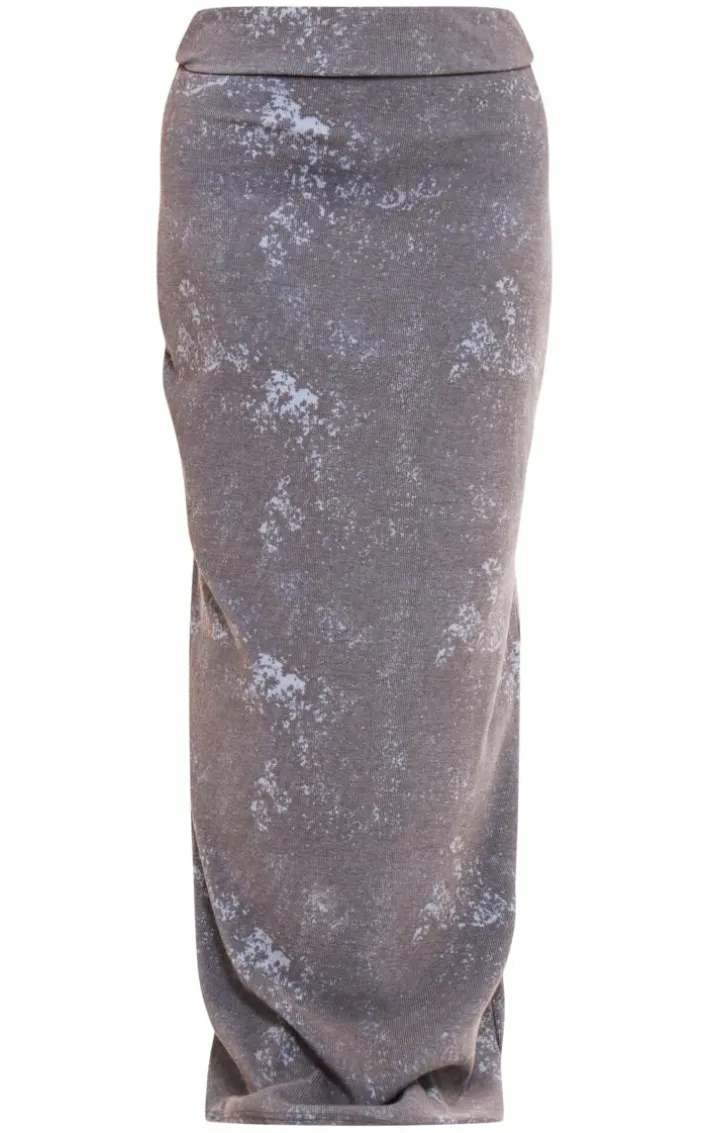 Navy Brushed Soft Rib Fold Over Waist Maxi Skirt