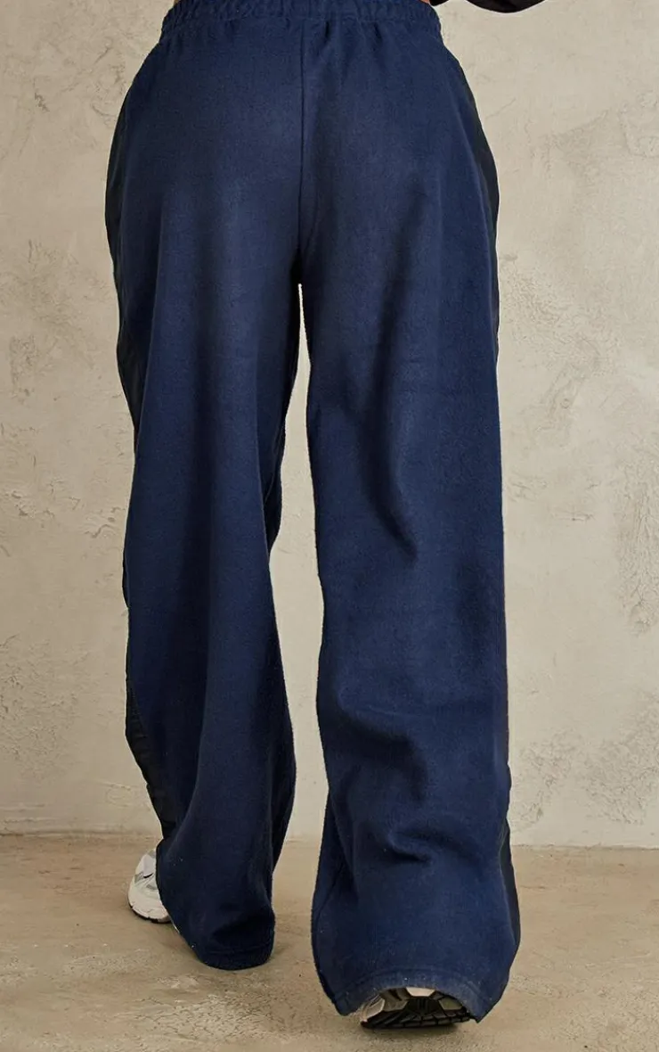 Outlet PrettyLittleThing Fleece Contrast Mid Rise Wide Leg Sweatpants Navy