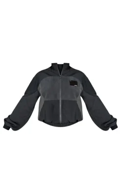 New PrettyLittleThing Fleece Contrast Panel Zip Through Sweatshirt Navy