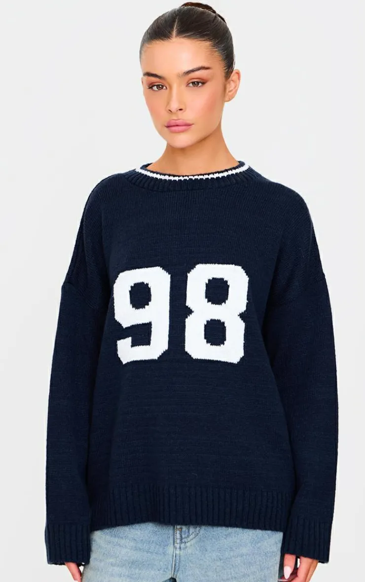 PrettyLittleThing Oversized Sweaters*Knit Oversized Embroidered Sweater