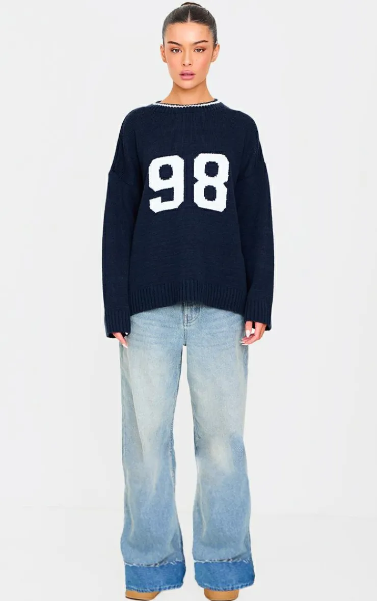 PrettyLittleThing Oversized Sweaters*Knit Oversized Embroidered Sweater