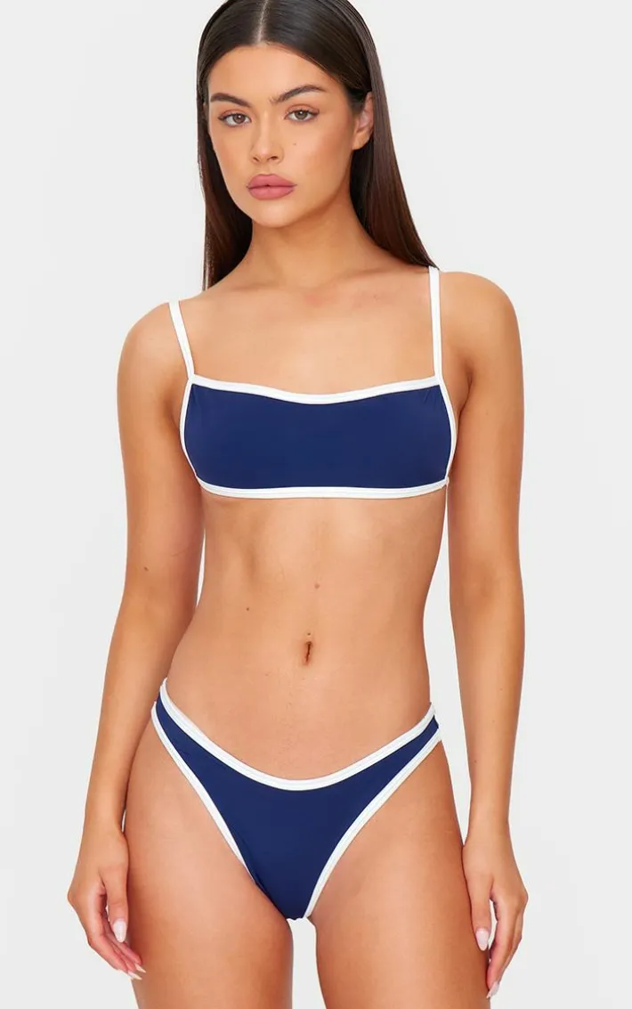 Navy Micro Bandeau Contrast Bikini Top