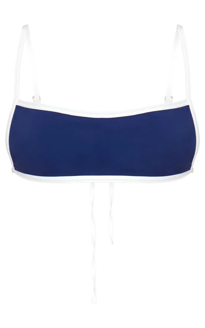 Navy Micro Bandeau Contrast Bikini Top