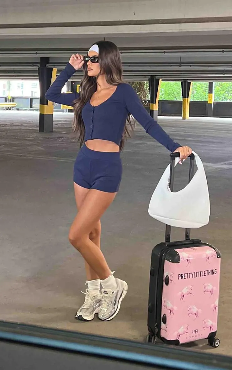 New PrettyLittleThing Ribbed Hot Pants Navy