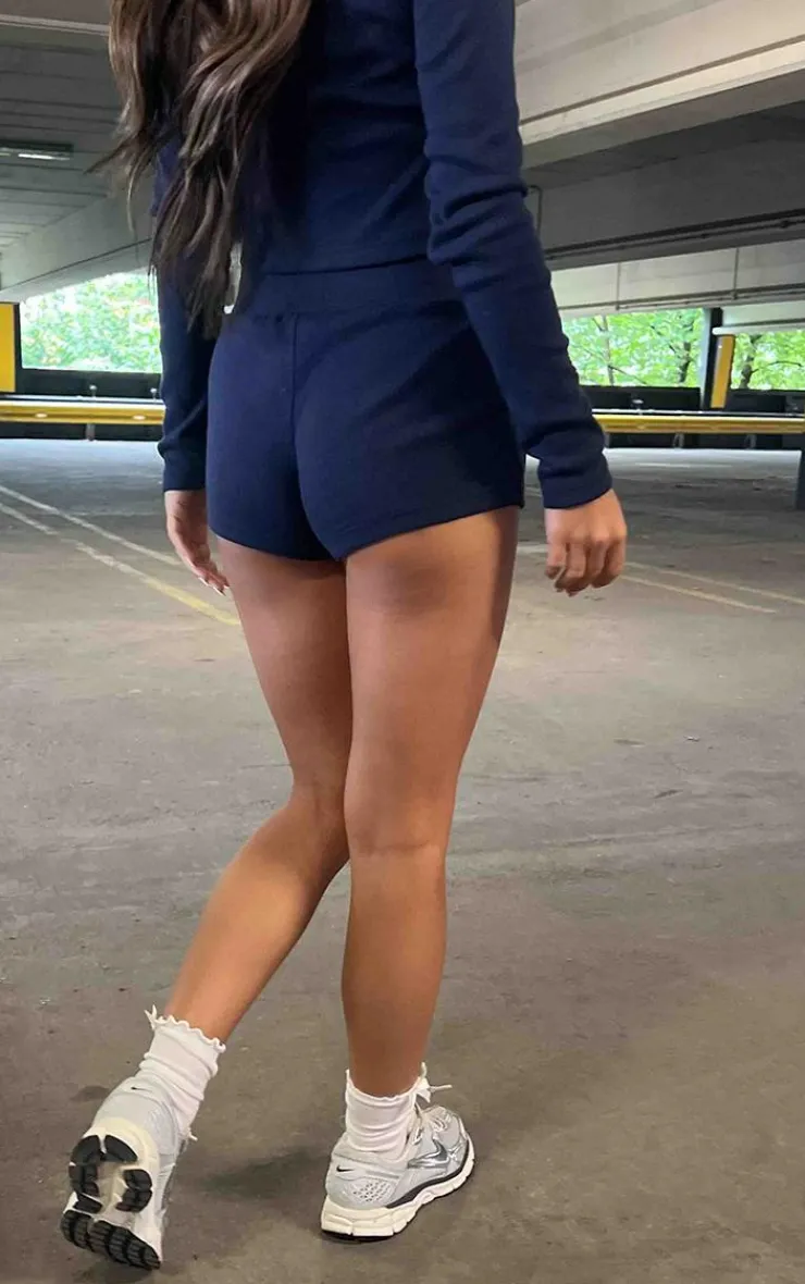 New PrettyLittleThing Ribbed Hot Pants Navy