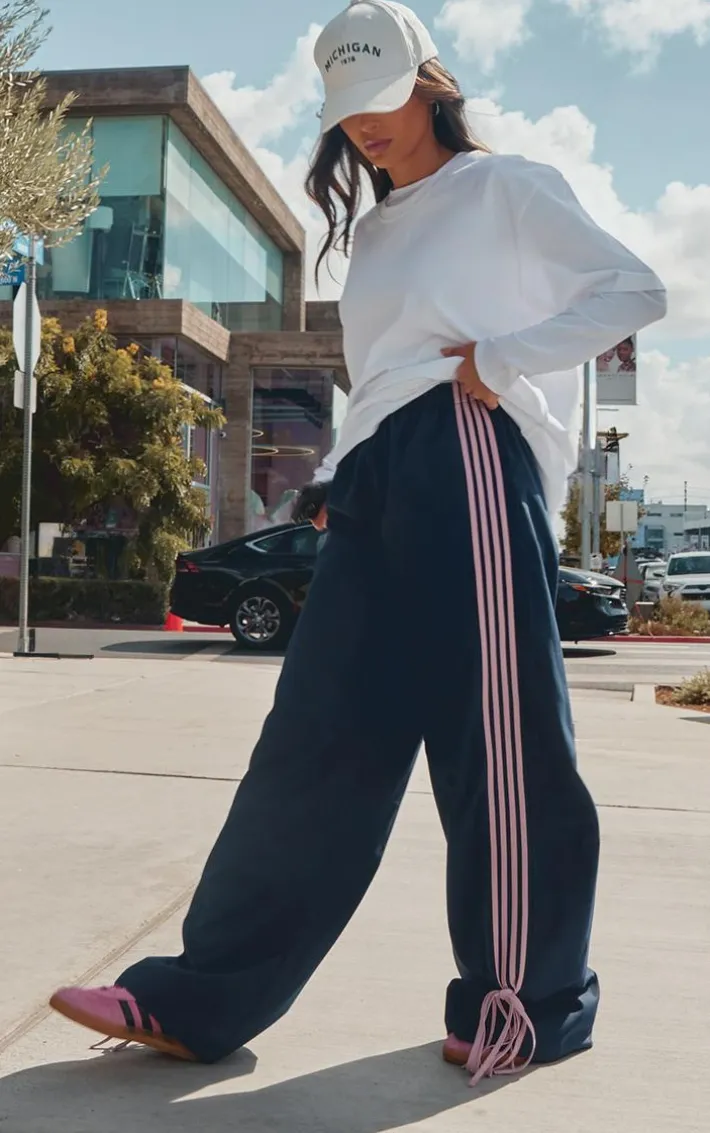 Navy Shell Bow Detail Track Pants