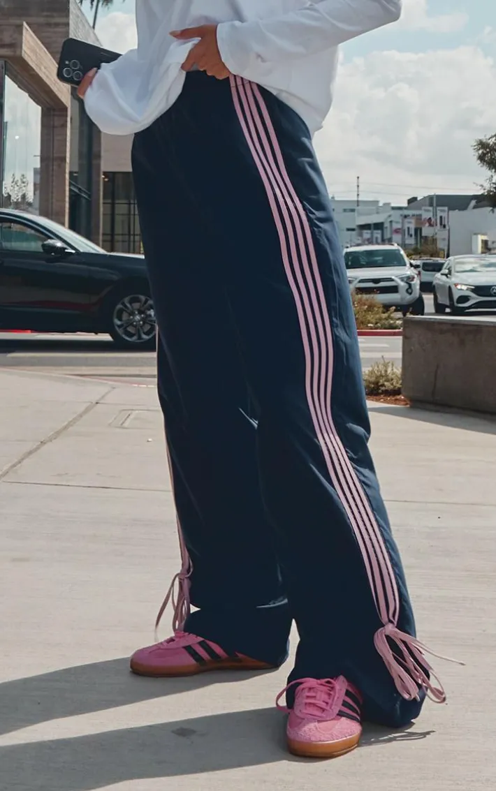 Navy Shell Bow Detail Track Pants