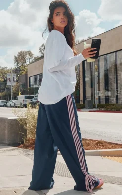 Navy Shell Bow Detail Track Pants
