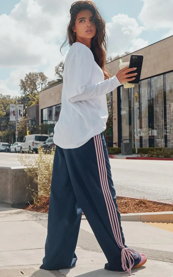 Navy Shell Bow Detail Track Pants