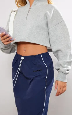 Navy Shell Toggle Waist Motocross Maxi Skirt