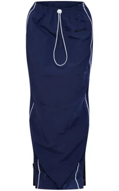 Navy Shell Toggle Waist Motocross Maxi Skirt