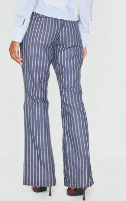 Navy Striped Low Rise Belted Flares