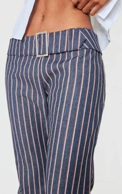 Navy Striped Low Rise Belted Flares