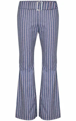Navy Striped Low Rise Belted Flares