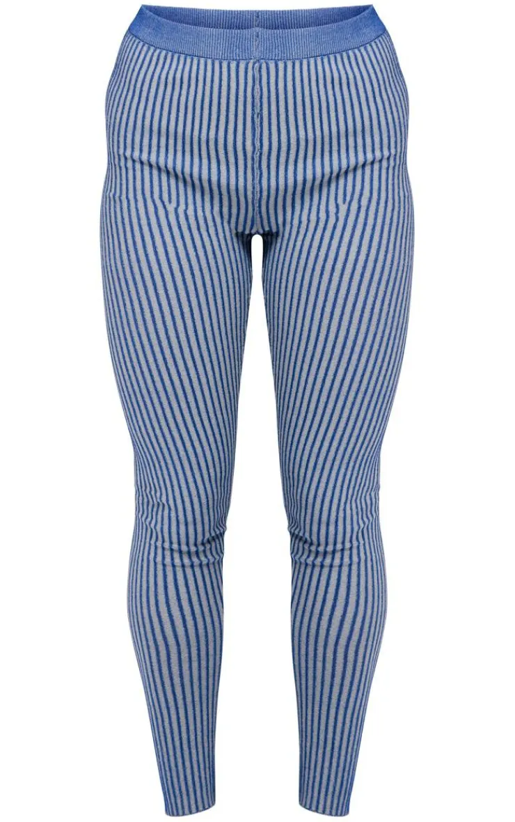 Outlet PrettyLittleThing Two Tone Knit High Waist Leggings Navy