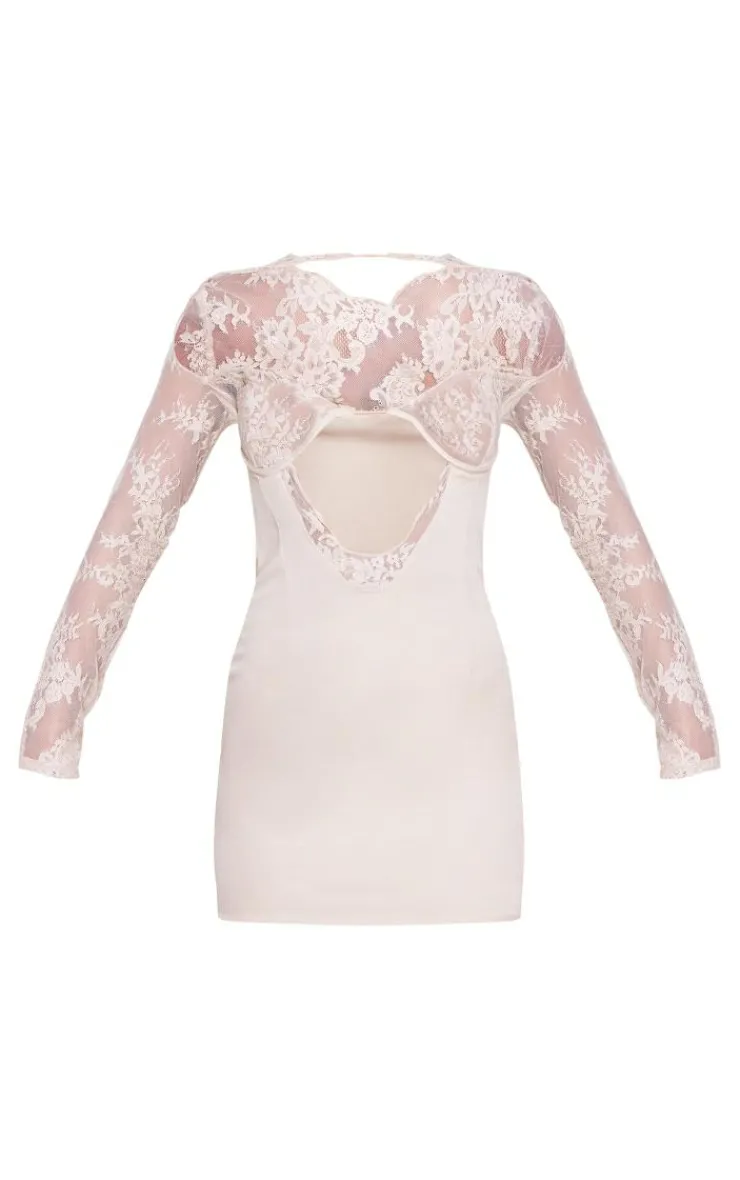 Delicate Lace Long Sleeve Underwired Bodycon Dress-PrettyLittleThing Outlet