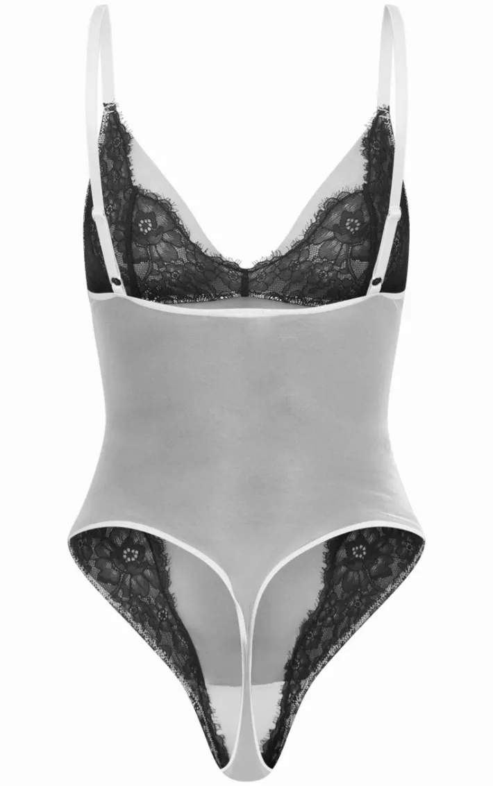 Nude Mesh Contrast Lace Bodysuit