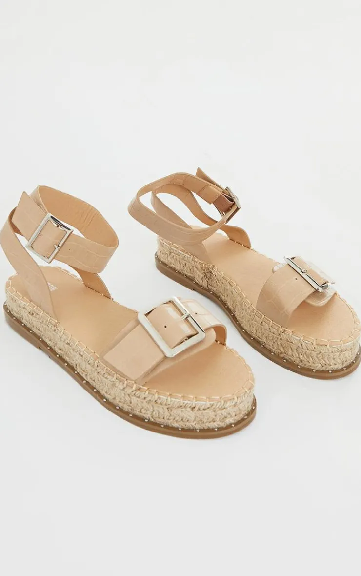 PrettyLittleThing Flatform Sandals*PU Croc Buckle Detail Espadrille Sandals
