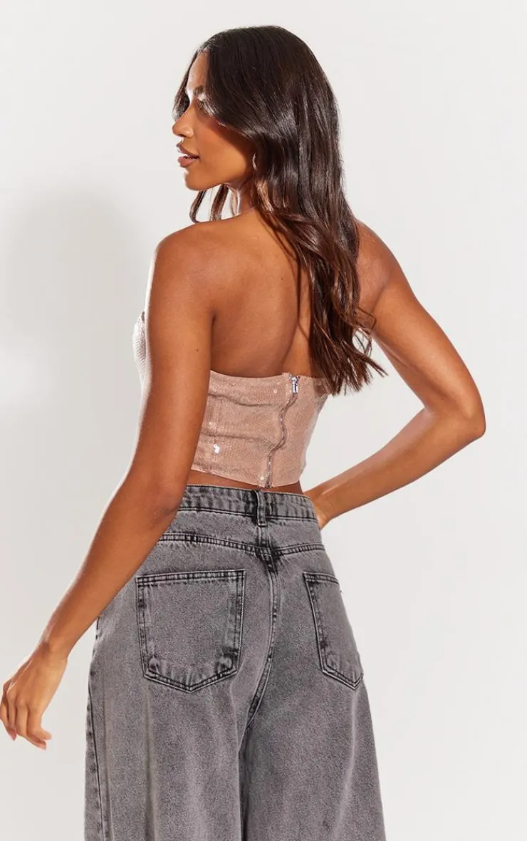 PrettyLittleThing Corsets*Sequin Boned Bandeau Corset Crop Top
