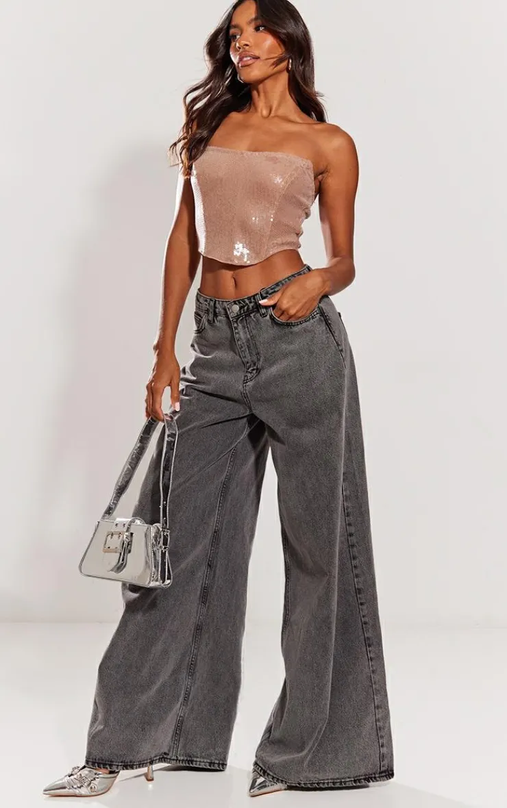PrettyLittleThing Corsets*Sequin Boned Bandeau Corset Crop Top