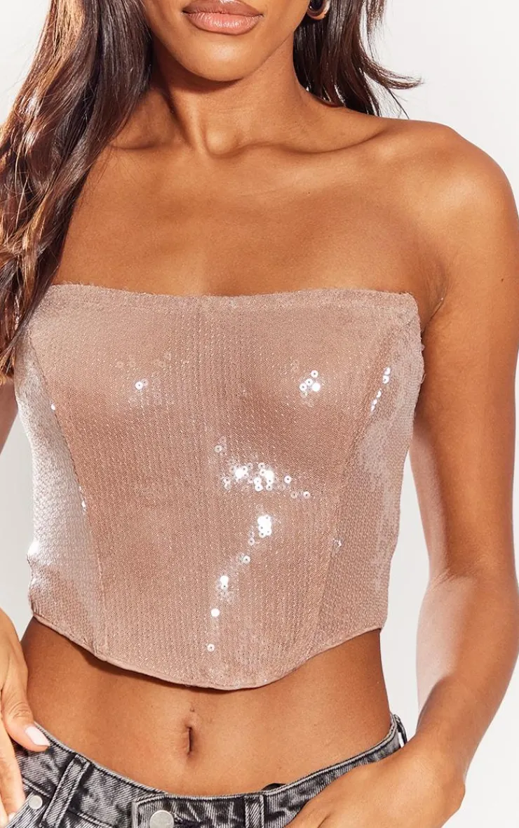 PrettyLittleThing Corsets*Sequin Boned Bandeau Corset Crop Top