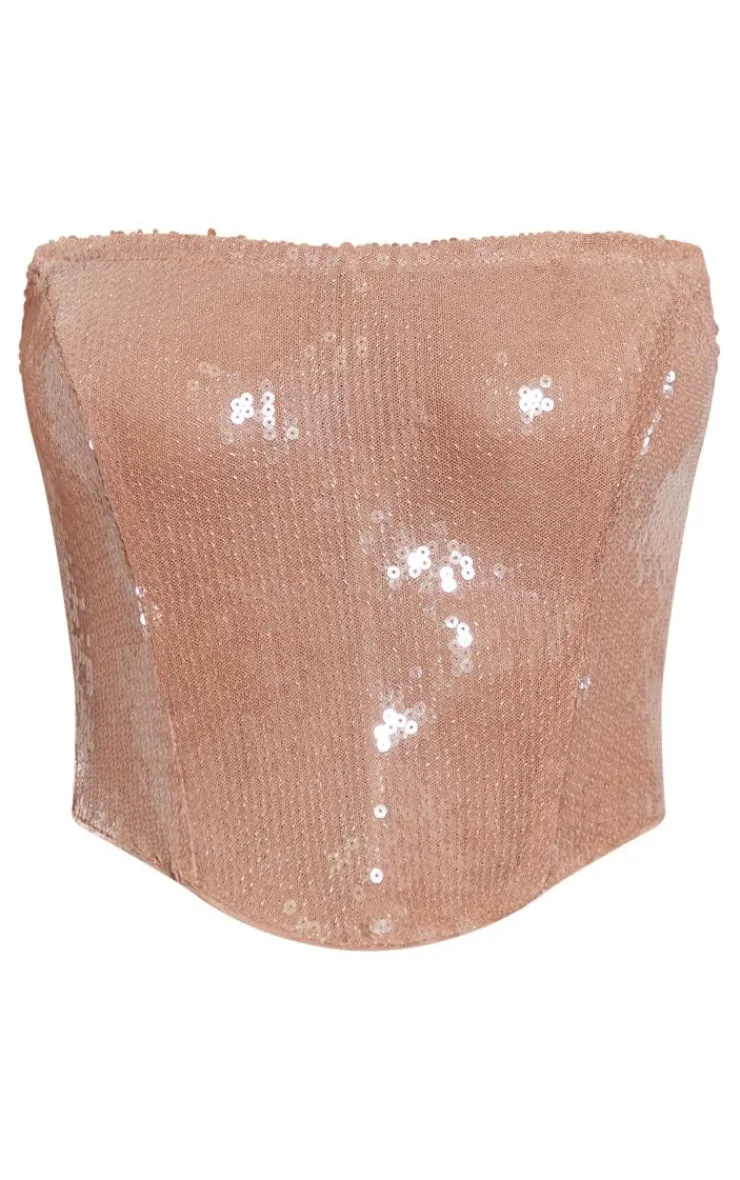PrettyLittleThing Corsets*Sequin Boned Bandeau Corset Crop Top