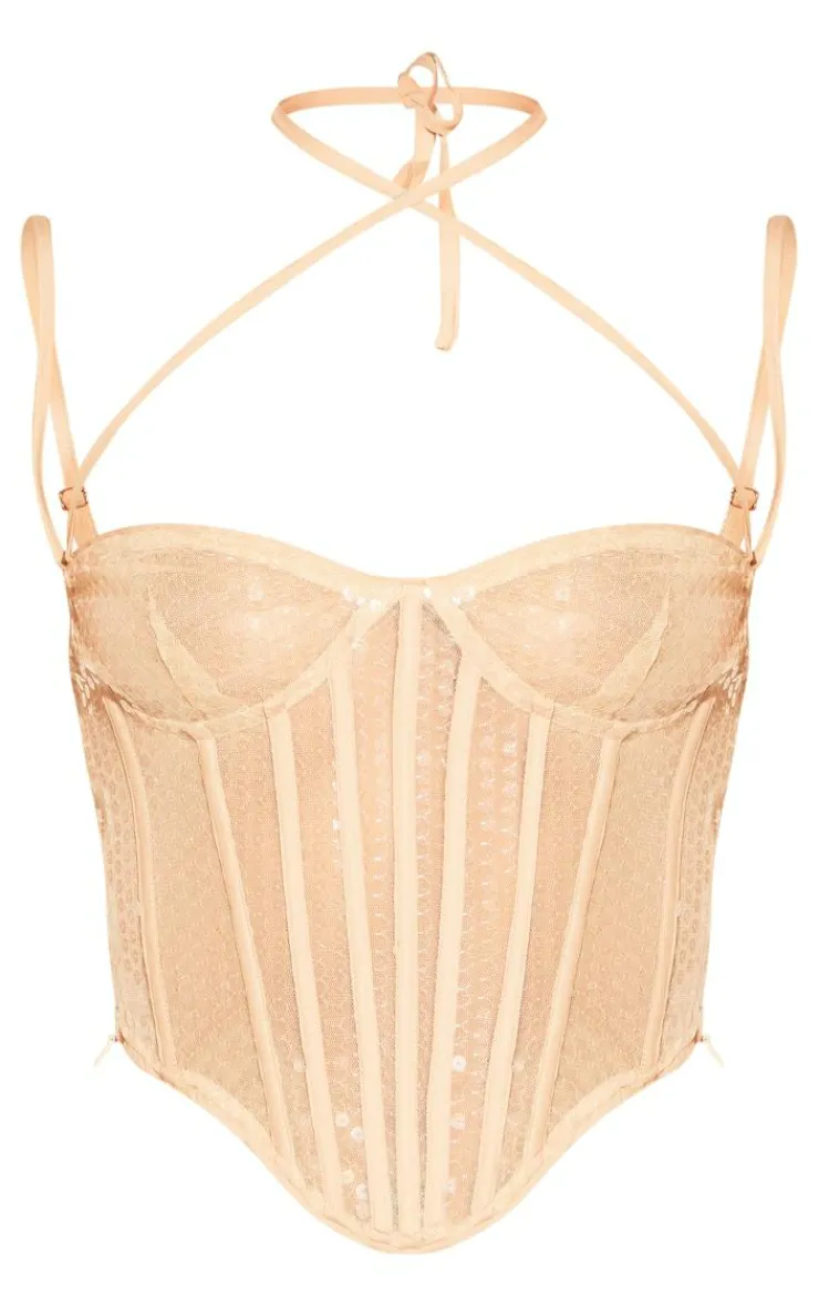 Sequin Sheer Boned Corset-PrettyLittleThing Sale