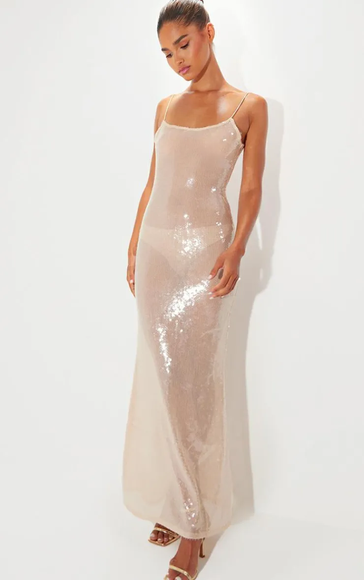 Sequin Square Neck Fishtail Maxi Dress-PrettyLittleThing Outlet